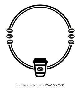 Round frame with coffee beans and cup in flat style. Vector design. Decorative element for cafe and restaurant menu, banners, posters, invitations, packaging