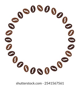 Round frame with coffee beans in flat style. Vector design. Decorative element for cafe and restaurant menu, banners, posters, invitations, packaging