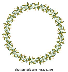 Round frame with color decorative leaves. Vector clip art.