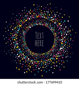 Round frame. Color dots on dark background. Vector illustration
