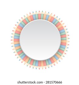 Round frame of color pencils. Vector illustration.