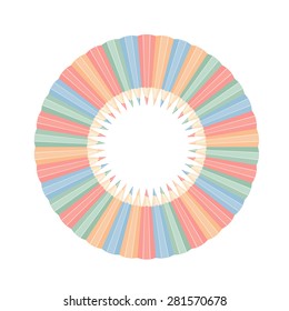 Round frame of color pencils. Vector illustration.
