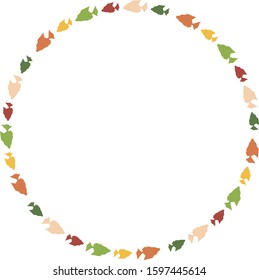 Round frame with colored fish on white background. Vector image. 