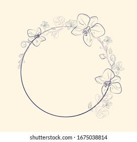 Round frame with colored flowers on a pink background.For invitation, poster, announcement, greeting card.Vector illustration