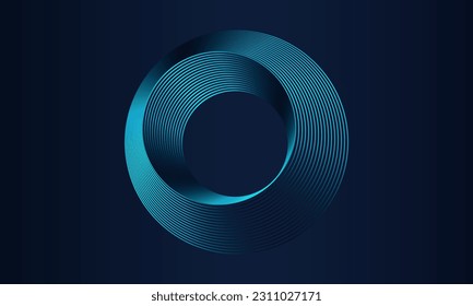 Round frame colorful blue green light isolated on dark background. Abstract circles lines pattern. Vector illustration concept for music, digital, modern science, Ai technology