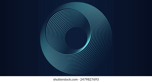Round frame colorful blue green light isolated on dark background. Abstract circles lines pattern. Vector illustration concept for music, digital, modern science, Ai technology