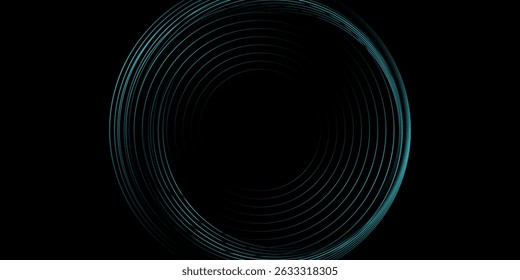 Round frame colorful blue green light isolated on dark background. Abstract circles lines pattern. Vector illustration concept for music, digital, modern science, Ai technology