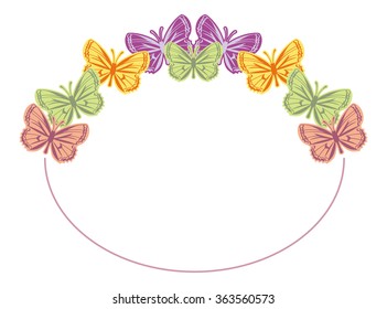 Round frame with colorful butterflies