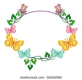 Round frame with colorful butterflies