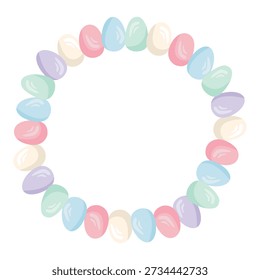 A round frame with colorful Easter eggs. A vector board with Easter attributes. Perfect for prints, invitations, cards, and other Easter-themed designs.