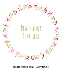 Round frame colorful leaves and branch garland - watercolor vector template