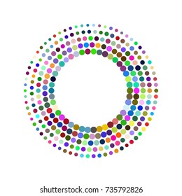 Round frame with colorful mosaics. Circle design element. Color halftone banner. - Stock vector