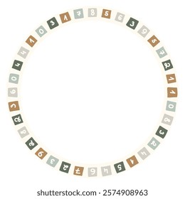 Round frame with colorful numbers pattern. Design element for prints, backgrounds, template, web pages and textile pattern.