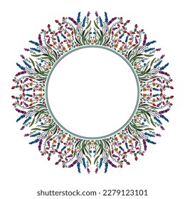 Round frame with colorful pixelated flower pattern