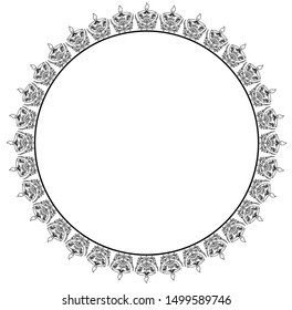 Round Frame concept of Diwali Lamp with flower Decoration - Indian Traditional and Cultural Rangoli, Alpona, Kolam or Paisley vector line art 