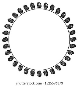 Round Frame concept of Female Peacock with Feathers - Indian Traditional and Cultural Rangoli, Alpona, Kolam or Paisley vector line art 