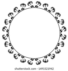 Round frame Concept of Flower with petals, Leaves and spirals - Indian Traditional and Cultural Rangoli, Alpona, Kolam or Paisley vector line art