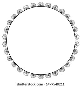 Round Frame concept of Lotus Flower - Indian Traditional and Cultural Rangoli, Alpona, Kolam or Paisley vector line art 