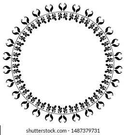 Round Frame concept of Peacock with Feather - Indian Traditional and Cultural Rangoli, Alpona, Kolam or Paisley vector line art