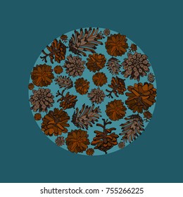 round frame with cones of alders.
