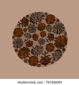 round frame with cones of alders. cone wreath