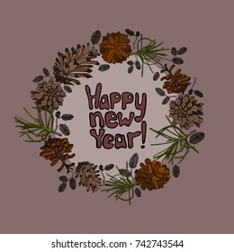 round frame with cones of alders. cone wreath