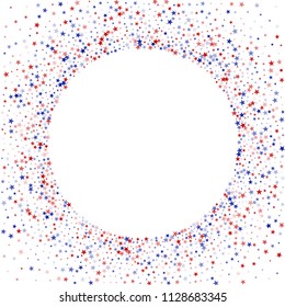 Round Frame of Confetti in Colors of American Flag. USA Cover Pattern Design. United States Texture. Flyer, Cover Print Design Background.
