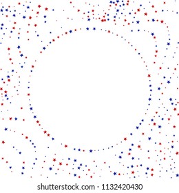 Round Frame of Confetti in Colors of American Flag. USA Festival Flyer Pattern Design. Independence Day Texture. Flyer, Cover Stars Background.