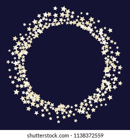 Round frame from Confetti Stars. Isolated gradient celestial elements. Pearl nacre glitter. Holiday celebration luminous glossy vector template for decorations, flyers, posters