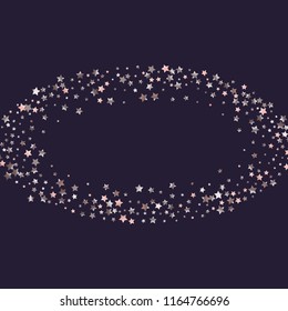 Round frame from Confetti Stars. Isolated gradient stellar elements. Pink purple pearl nacre shine. Festive iridescent holographic shine effect vector template for celebration decorations.