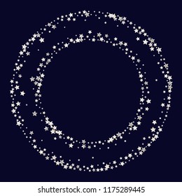 Round frame from Confetti Stars. Isolated gradient celestial elements. Pearl nacre gloss. Festive iridescent holographic shine effect vector template for celebration decorations.
