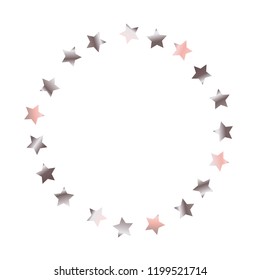 Round frame from Confetti Stars. Isolated gradient stellar elements. Pink purple pearl nacre gloss. Iridescent glitter festive  celebration vector  template for celebration decorations.