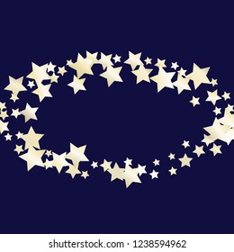Round frame from Confetti Stars. Isolated gradient celestial elements. Pearl nacre shine. Festive iridescent holographic shine effect vector template for celebration decorations.