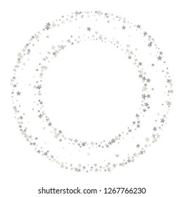 Round frame from Confetti Stars. Isolated gradient celestial elements. Platinum metallic gloss. Iridescent festive  celebration vector  template for celebration decorations, packaging.