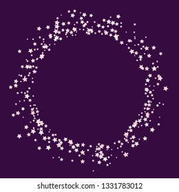 Round frame from Confetti Stars. Isolated gradient celestial elements. Pink purple pearl nacre shine. Holiday celebration luminous glossy vector template for celebration decorations.