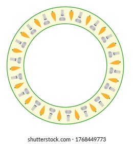 A round frame consisting of gray hares and orange carrots.