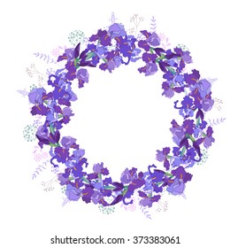 Marco redondeado con dientes de león y hierbas en blanco. Patrón con flores para tu diseño de verano, tarjetas de felicitación floral, carteles.