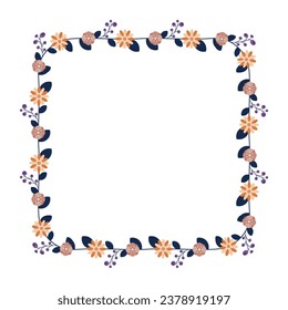 Round frame contour wreath with herbs and flowers isolated on white. Round frame Seamless pattern brush for your posters, designs, greeting cards, and wedding announcements