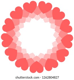 Round frame of coral hearts. Vector Valentine's day greeting card or wedding invitation