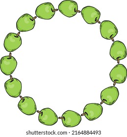 Round frame with cozy apples on white background. Vector image.