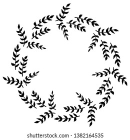 Round frame of cozy decorative black branches on white background. Isolated vector frame for your design.