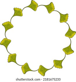 Round frame with cozy ginkgo biloba leaves on white background. Vector image.