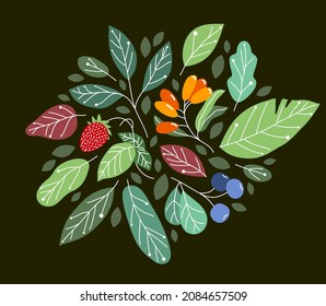 Marco redondo creado de hojas verdes frescas tipo vectorial plano aislado, borde floral perfecto, tema primavera y verano.