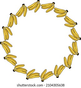 Round frame with creative banana on white background. Vector image.