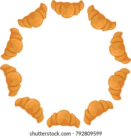 round frame of croissants. Rolls, French breakfast. Vector illustration on a white background.