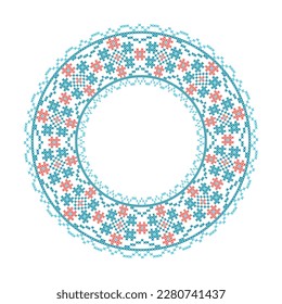 Round frame cross-stitch motifs folk embroidery 
