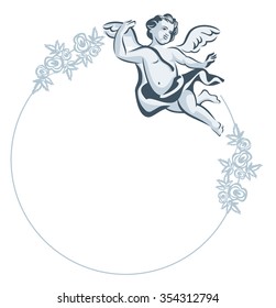 Round frame with Cupid