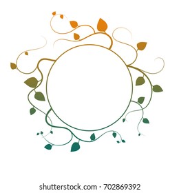 Round frame with curls and leaves, isolated on white background