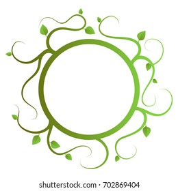 Round frame with curls and leaves, isolated on white background