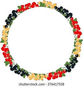 round frame with currants in clusters on a transparent background